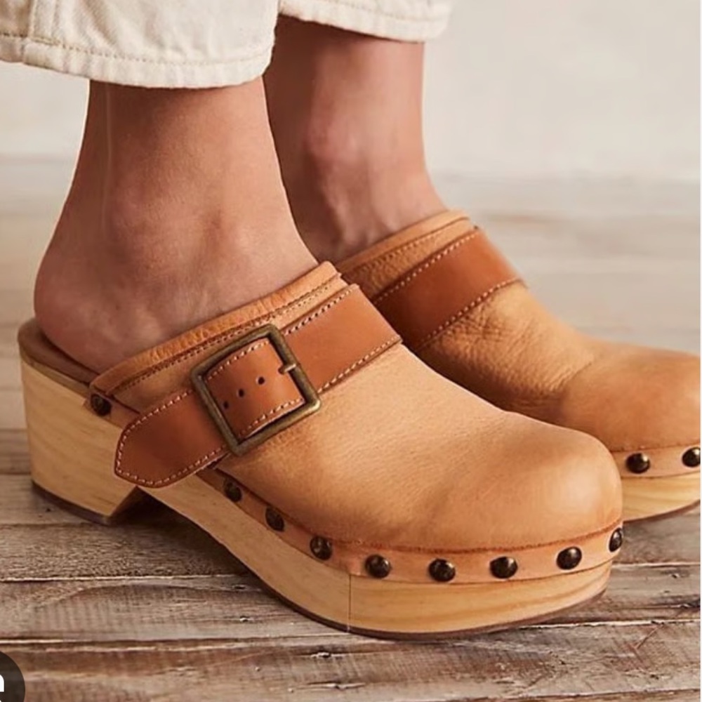 Free People Tan Leather Clogs